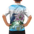 Australia Azure Kingfisher Family Matching Long Sleeve Bodycon Dress and Hawaiian Shirt Ceyx Azureus Sacred Lotus Watercolor - Aussie Hoodie