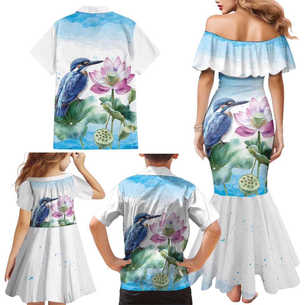 Australia Azure Kingfisher Family Matching Mermaid Dress and Hawaiian Shirt Ceyx Azureus Sacred Lotus Watercolor - Aussie Hoodie
