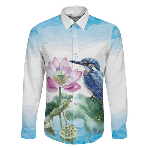 Australia Azure Kingfisher Family Matching Mermaid Dress and Hawaiian Shirt Ceyx Azureus Sacred Lotus Watercolor - Aussie Hoodie