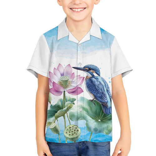 Australia Azure Kingfisher Family Matching Mermaid Dress and Hawaiian Shirt Ceyx Azureus Sacred Lotus Watercolor - Aussie Hoodie