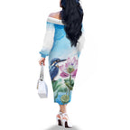 Australia Azure Kingfisher Family Matching Off The Shoulder Long Sleeve Dress and Hawaiian Shirt Ceyx Azureus Sacred Lotus Watercolor - Aussie Hoodie