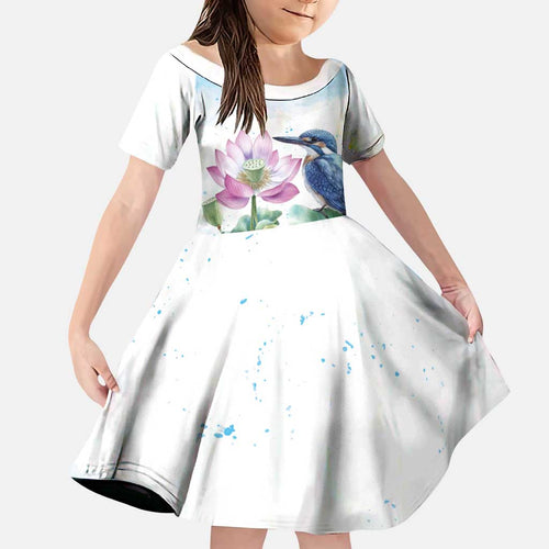 Australia Azure Kingfisher Family Matching Off Shoulder Maxi Dress and Hawaiian Shirt Ceyx Azureus Sacred Lotus Watercolor - Aussie Hoodie