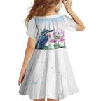 Australia Azure Kingfisher Family Matching Off Shoulder Short Dress and Hawaiian Shirt Ceyx Azureus Sacred Lotus Watercolor - Aussie Hoodie