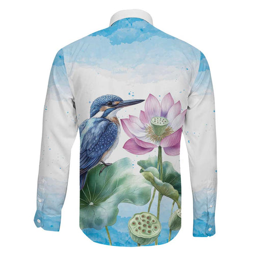 Australia Azure Kingfisher Family Matching Off Shoulder Short Dress and Hawaiian Shirt Ceyx Azureus Sacred Lotus Watercolor - Aussie Hoodie