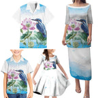 Australia Azure Kingfisher Family Matching Puletasi and Hawaiian Shirt Ceyx Azureus Sacred Lotus Watercolor - Aussie Hoodie