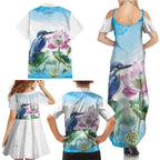 Australia Azure Kingfisher Family Matching Summer Maxi Dress and Hawaiian Shirt Ceyx Azureus Sacred Lotus Watercolor - Aussie Hoodie