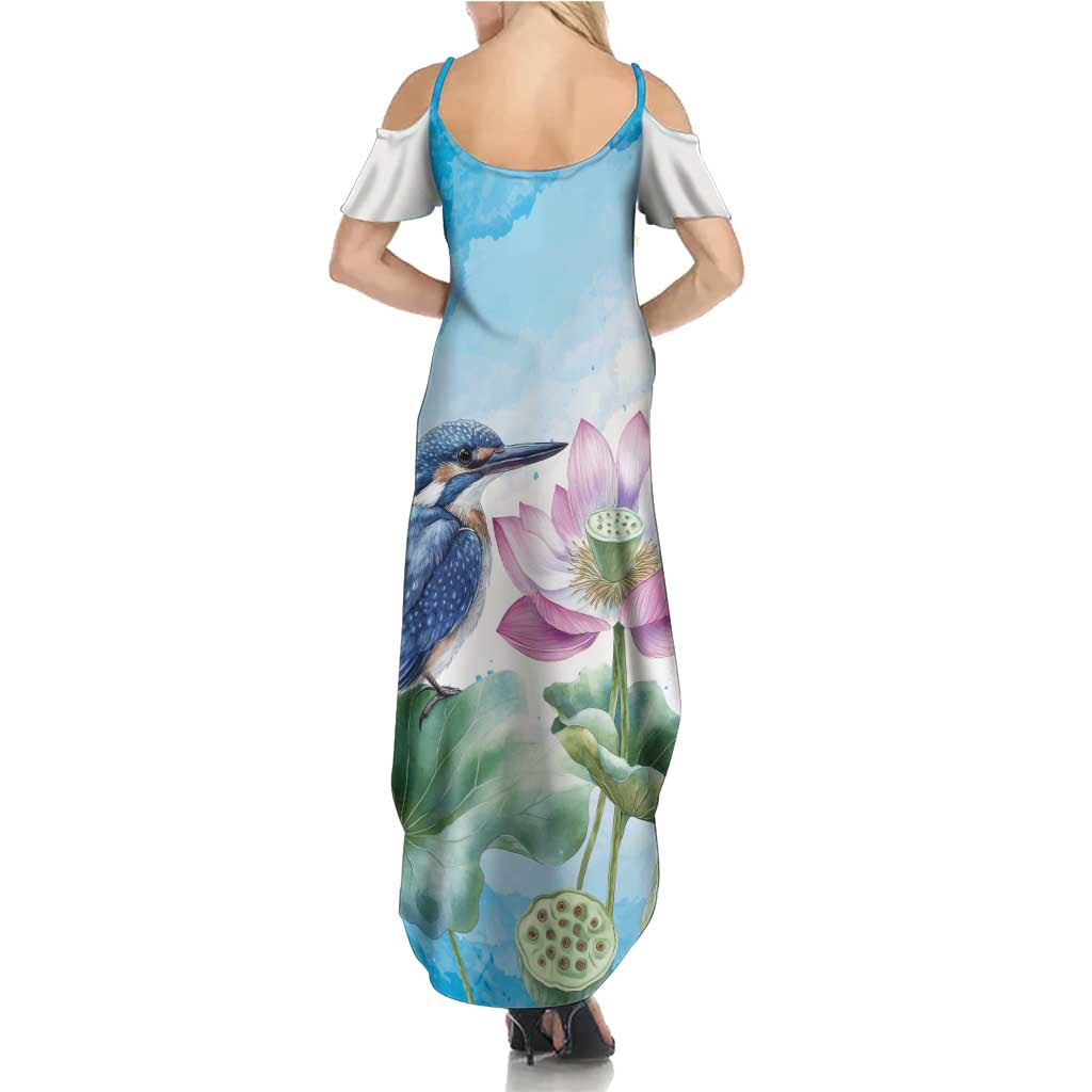 Australia Azure Kingfisher Family Matching Summer Maxi Dress and Hawaiian Shirt Ceyx Azureus Sacred Lotus Watercolor - Aussie Hoodie