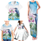 Australia Azure Kingfisher Family Matching Tank Maxi Dress and Hawaiian Shirt Ceyx Azureus Sacred Lotus Watercolor - Aussie Hoodie