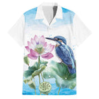 Australia Azure Kingfisher Family Matching Tank Maxi Dress and Hawaiian Shirt Ceyx Azureus Sacred Lotus Watercolor - Aussie Hoodie