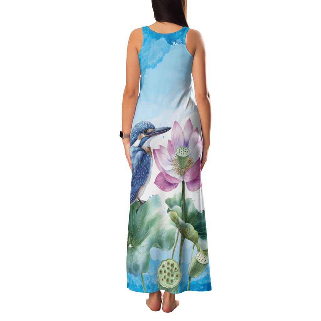 Australia Azure Kingfisher Family Matching Tank Maxi Dress and Hawaiian Shirt Ceyx Azureus Sacred Lotus Watercolor - Aussie Hoodie