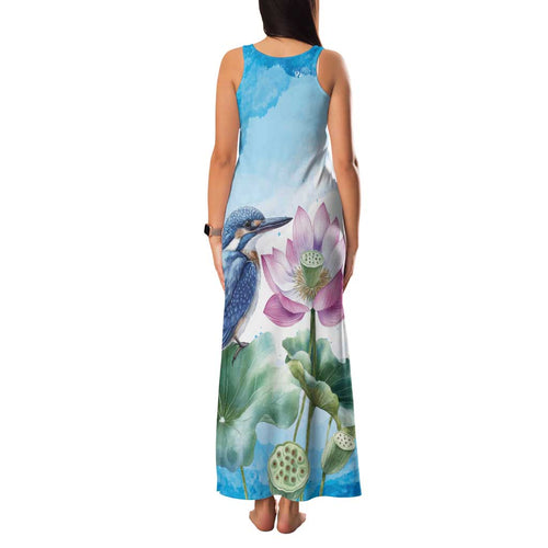 Australia Azure Kingfisher Family Matching Tank Maxi Dress and Hawaiian Shirt Ceyx Azureus Sacred Lotus Watercolor - Aussie Hoodie