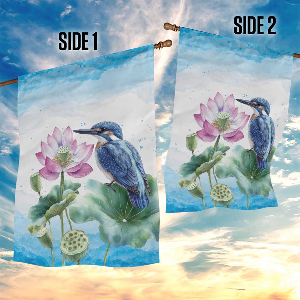 Australia Azure Kingfisher Garden Flag Ceyx Azureus Sacred Lotus Watercolor - Aussie Hoodie