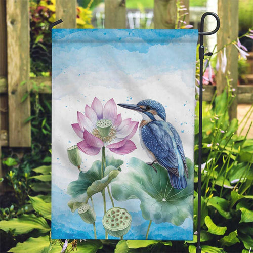 Australia Azure Kingfisher Garden Flag Ceyx Azureus Sacred Lotus Watercolor - Aussie Hoodie