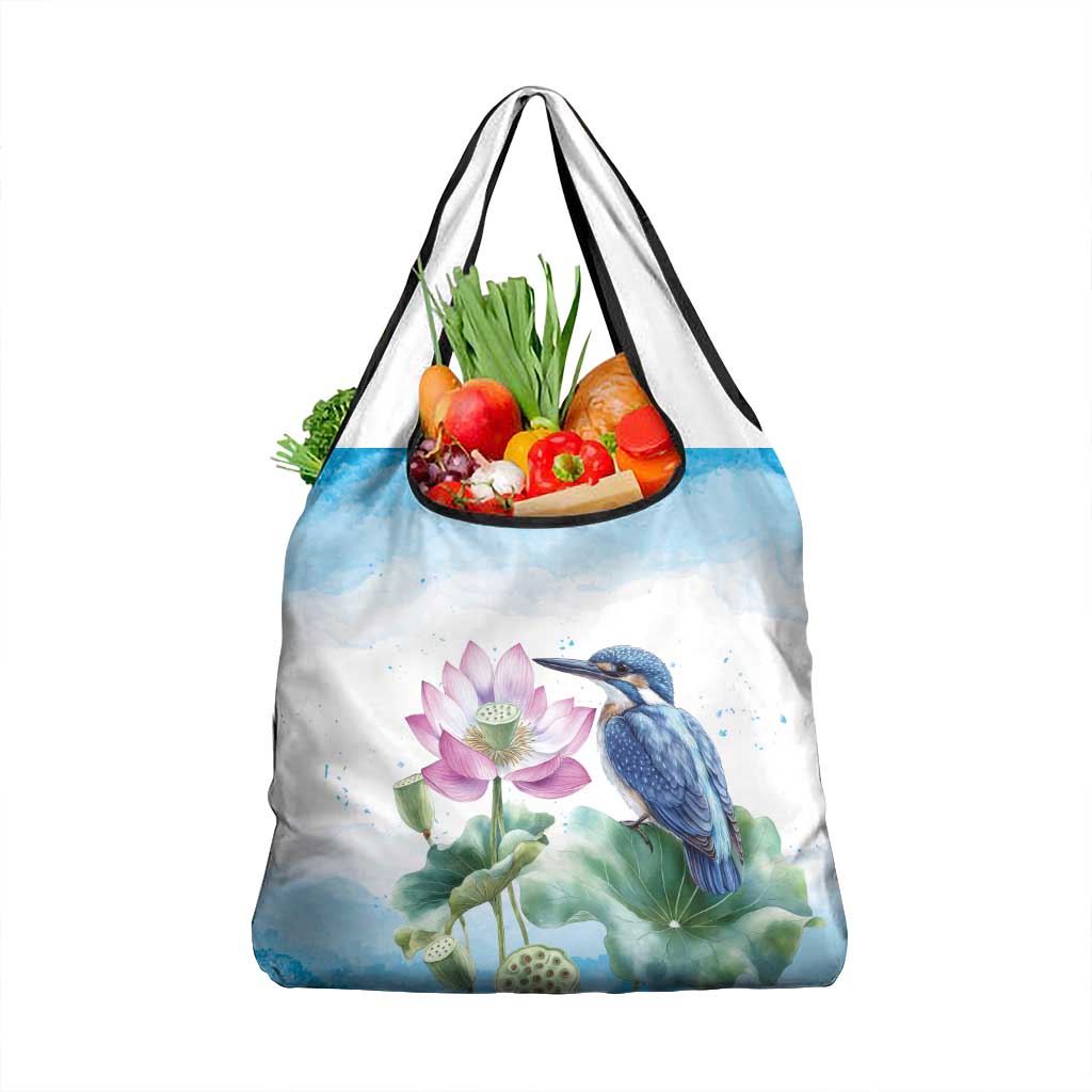 Australia Azure Kingfisher Grocery Bag Ceyx Azureus Sacred Lotus Watercolor - Aussie Hoodie