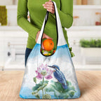 Australia Azure Kingfisher Grocery Bag Ceyx Azureus Sacred Lotus Watercolor - Aussie Hoodie