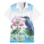 Australia Azure Kingfisher Hawaiian Shirt Ceyx Azureus Sacred Lotus Watercolor - Aussie Hoodie
