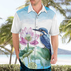 Australia Azure Kingfisher Hawaiian Shirt Ceyx Azureus Sacred Lotus Watercolor - Aussie Hoodie