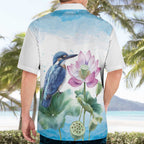 Australia Azure Kingfisher Hawaiian Shirt Ceyx Azureus Sacred Lotus Watercolor - Aussie Hoodie