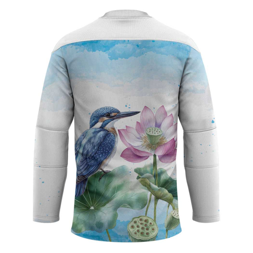Australia Azure Kingfisher Hockey Jersey Ceyx Azureus Sacred Lotus Watercolor - Aussie Hoodie
