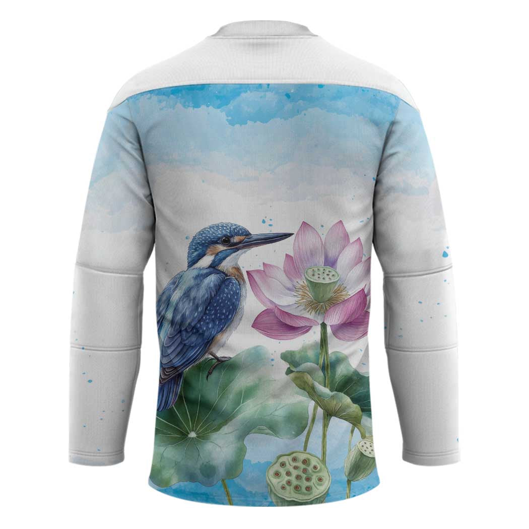 Australia Azure Kingfisher Hockey Jersey Ceyx Azureus Sacred Lotus Watercolor - Aussie Hoodie