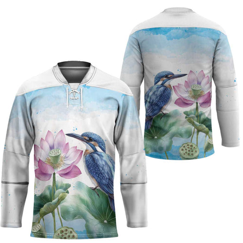 Australia Azure Kingfisher Hockey Jersey Ceyx Azureus Sacred Lotus Watercolor - Aussie Hoodie