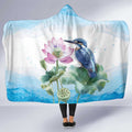 Australia Azure Kingfisher Hooded Blanket Ceyx Azureus Sacred Lotus Watercolor - Aussie Hoodie