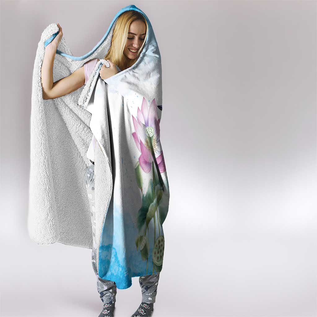 Australia Azure Kingfisher Hooded Blanket Ceyx Azureus Sacred Lotus Watercolor - Aussie Hoodie