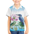 Australia Azure Kingfisher Kid Hawaiian Shirt Ceyx Azureus Sacred Lotus Watercolor - Aussie Hoodie