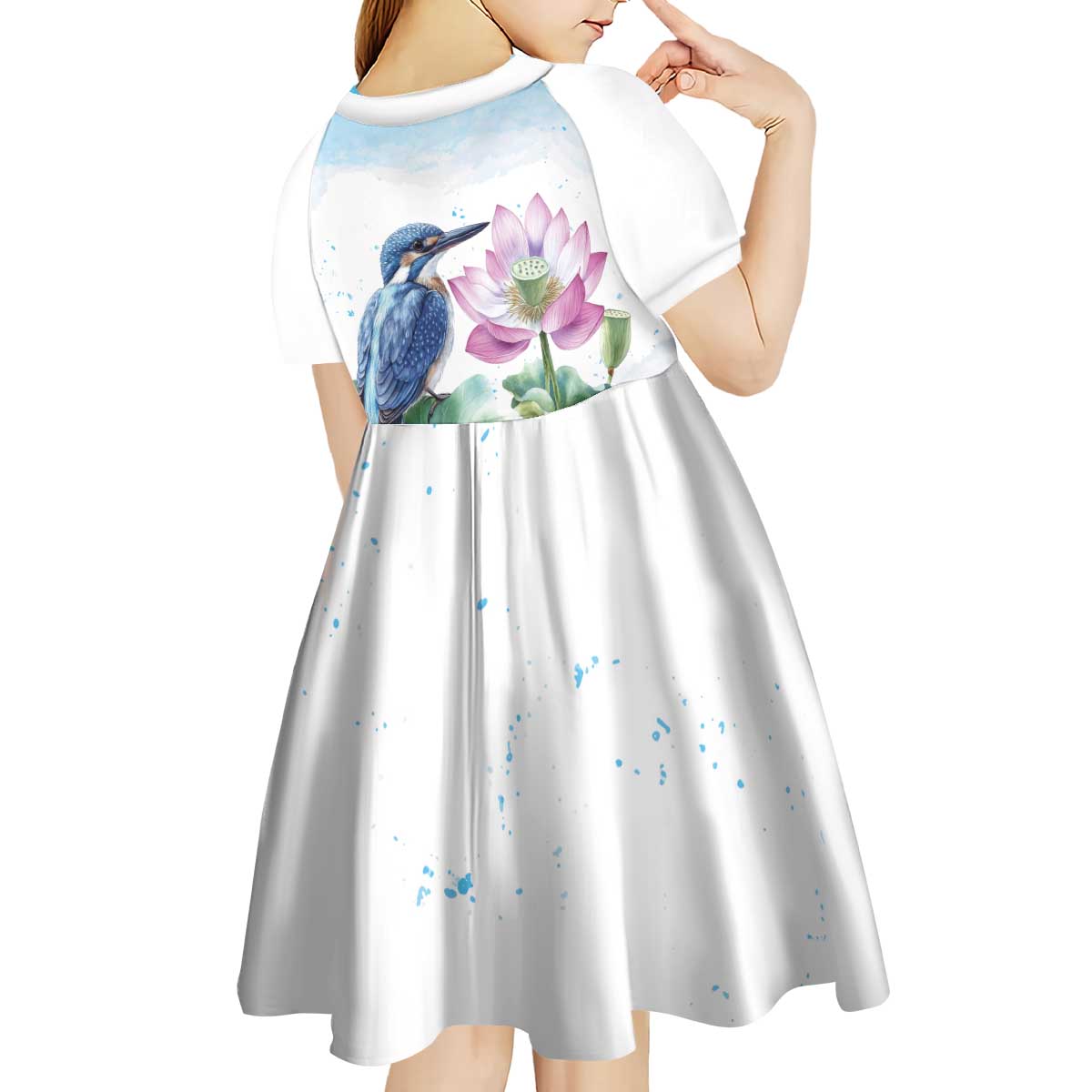 Australia Azure Kingfisher Kid Short Sleeve Dress Ceyx Azureus Sacred Lotus Watercolor - Aussie Hoodie