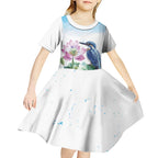 Australia Azure Kingfisher Kid Short Sleeve Dress Ceyx Azureus Sacred Lotus Watercolor - Aussie Hoodie