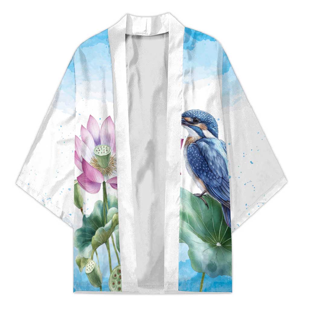 Australia Azure Kingfisher Kimono Ceyx Azureus Sacred Lotus Watercolor - Aussie Hoodie