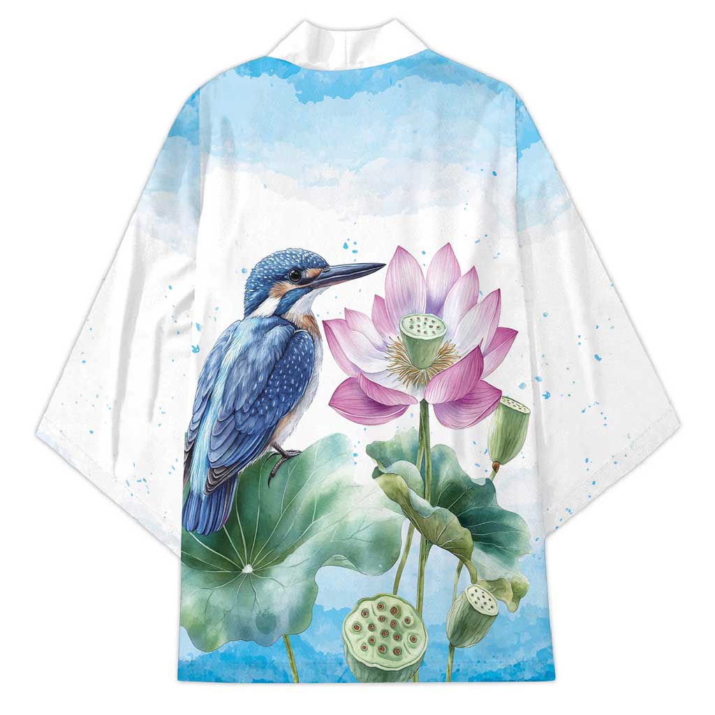 Australia Azure Kingfisher Kimono Ceyx Azureus Sacred Lotus Watercolor - Aussie Hoodie