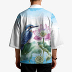 Australia Azure Kingfisher Kimono Ceyx Azureus Sacred Lotus Watercolor - Aussie Hoodie