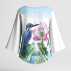 Australia Azure Kingfisher Kimono Sleeve Blouse Ceyx Azureus Sacred Lotus Watercolor - Aussie Hoodie