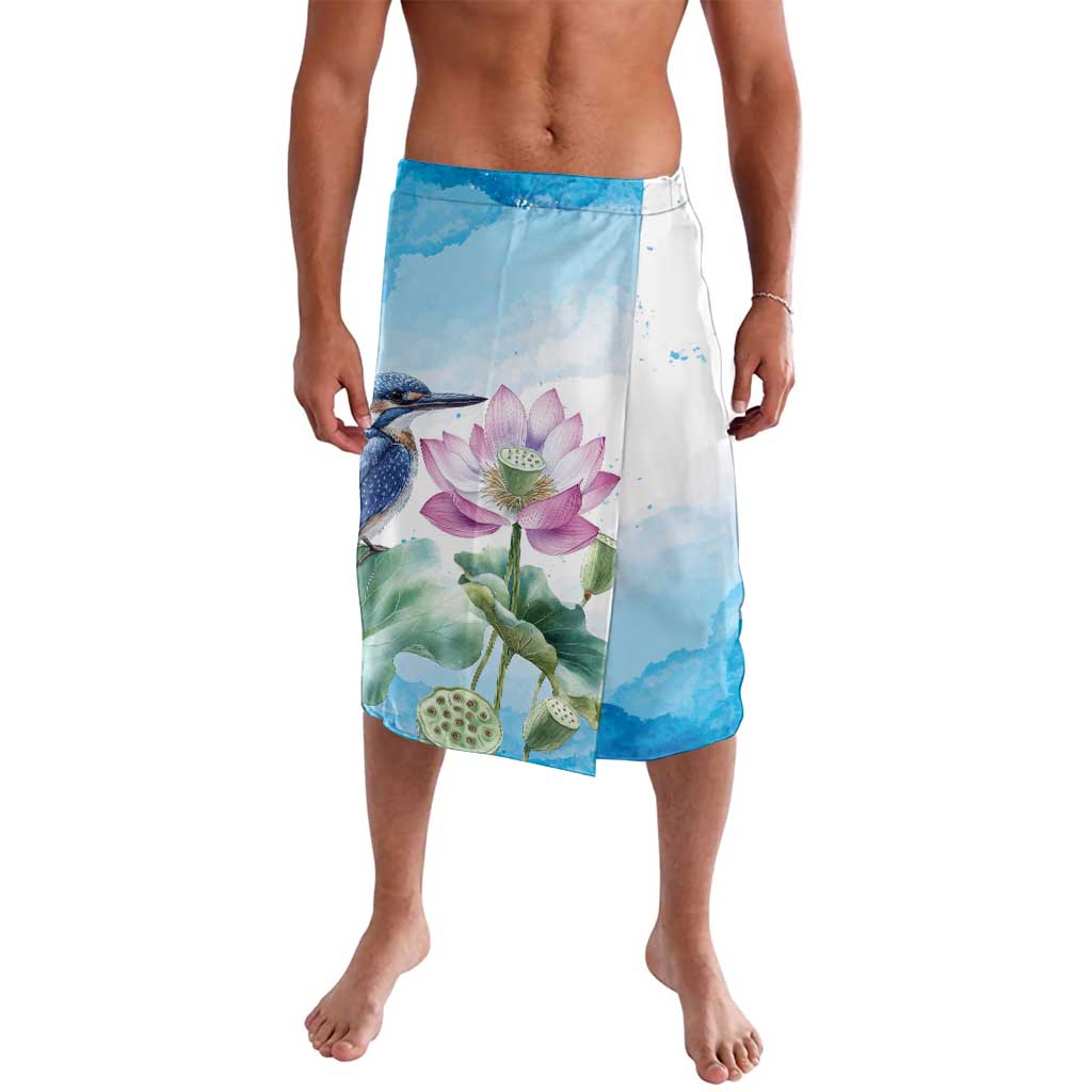 Australia Azure Kingfisher Lavalava Ceyx Azureus Sacred Lotus Watercolor - Aussie Hoodie