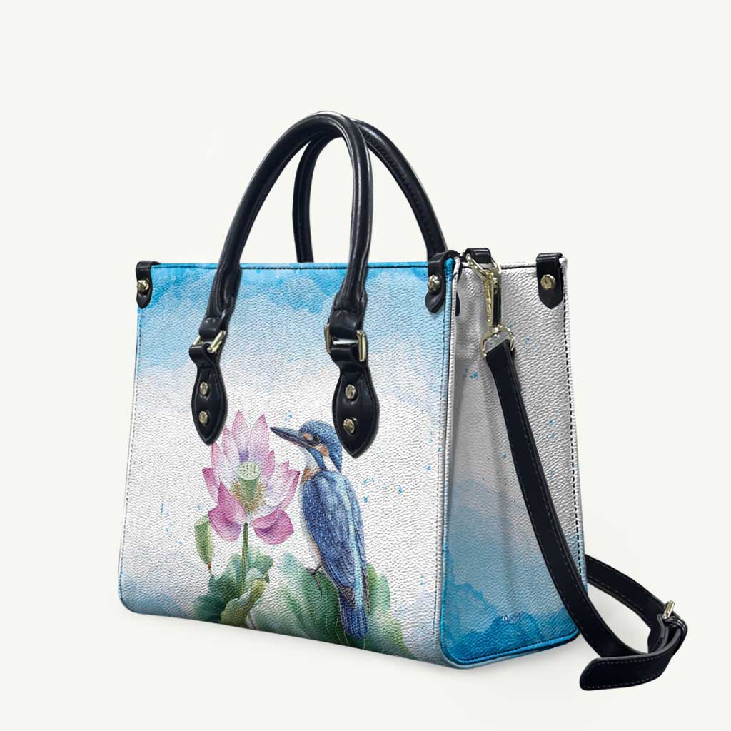 Australia Azure Kingfisher Leather Bag Ceyx Azureus Sacred Lotus Watercolor - Aussie Hoodie
