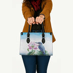 Australia Azure Kingfisher Leather Bag Ceyx Azureus Sacred Lotus Watercolor - Aussie Hoodie