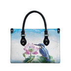 Australia Azure Kingfisher Leather Bag Ceyx Azureus Sacred Lotus Watercolor - Aussie Hoodie