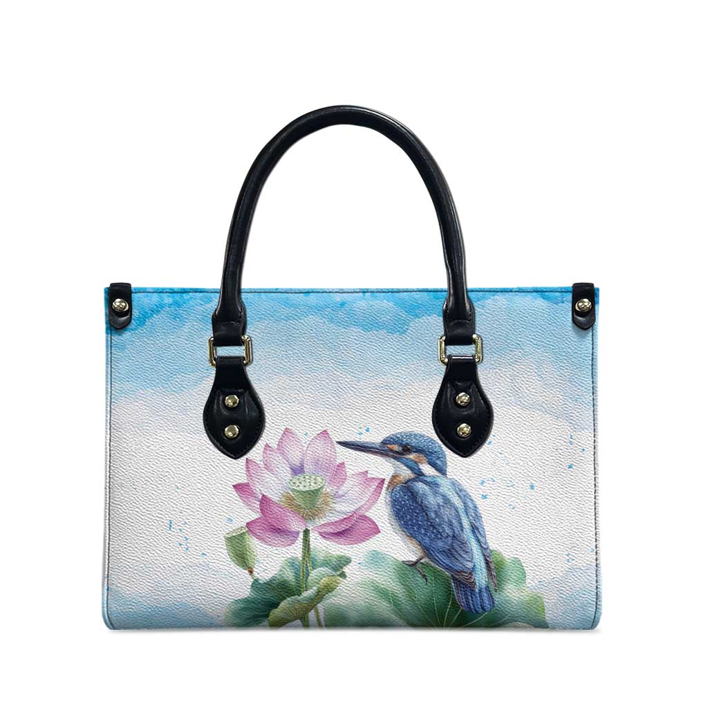 Australia Azure Kingfisher Leather Bag Ceyx Azureus Sacred Lotus Watercolor - Aussie Hoodie