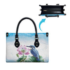 Australia Azure Kingfisher Leather Bag Ceyx Azureus Sacred Lotus Watercolor - Aussie Hoodie