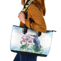 Australia Azure Kingfisher Leather Tote Bag Ceyx Azureus Sacred Lotus Watercolor - Aussie Hoodie