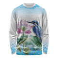 Australia Azure Kingfisher Long Sleeve Shirt Ceyx Azureus Sacred Lotus Watercolor - Aussie Hoodie