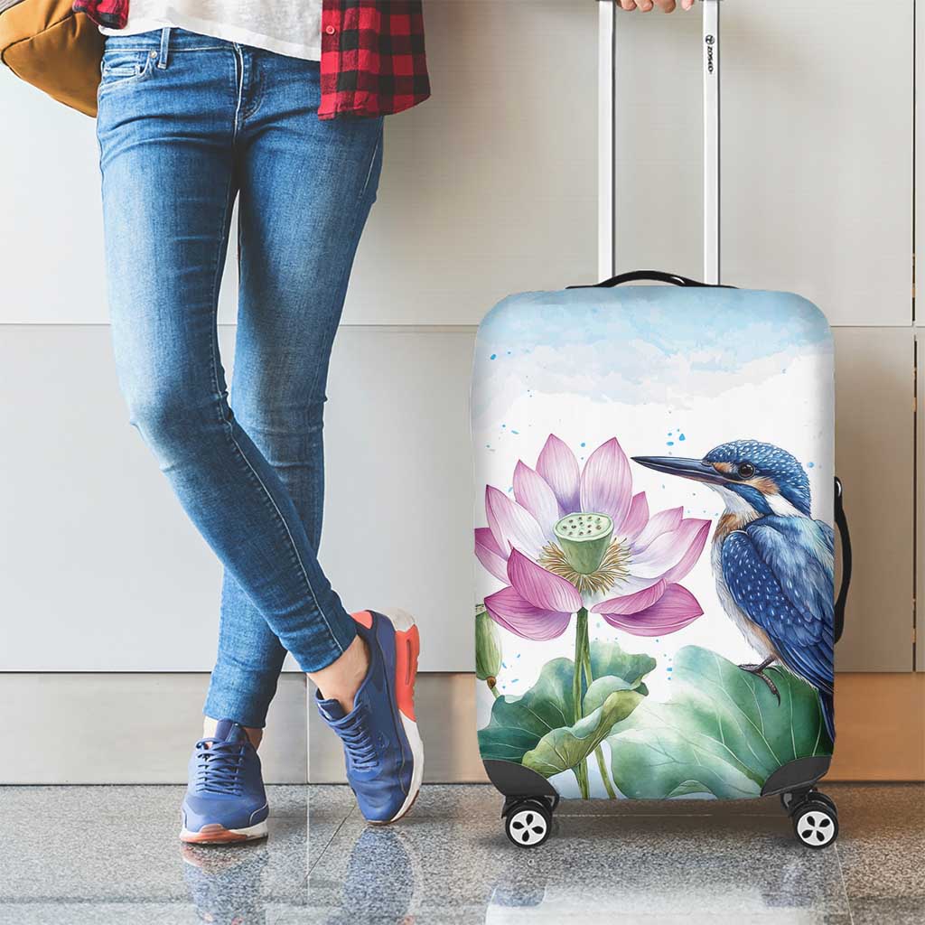 Australia Azure Kingfisher Luggage Cover Ceyx Azureus Sacred Lotus Watercolor - Aussie Hoodie
