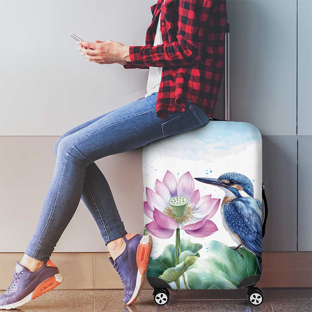 Australia Azure Kingfisher Luggage Cover Ceyx Azureus Sacred Lotus Watercolor - Aussie Hoodie