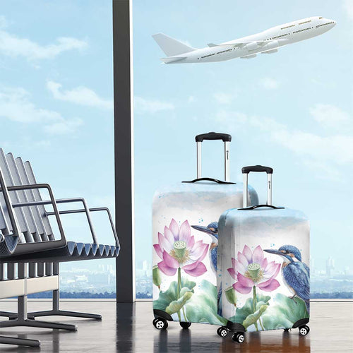 Australia Azure Kingfisher Luggage Cover Ceyx Azureus Sacred Lotus Watercolor - Aussie Hoodie