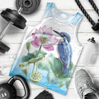 Australia Azure Kingfisher Men Tank Top Ceyx Azureus Sacred Lotus Watercolor - Aussie Hoodie
