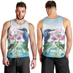 Australia Azure Kingfisher Men Tank Top Ceyx Azureus Sacred Lotus Watercolor - Aussie Hoodie