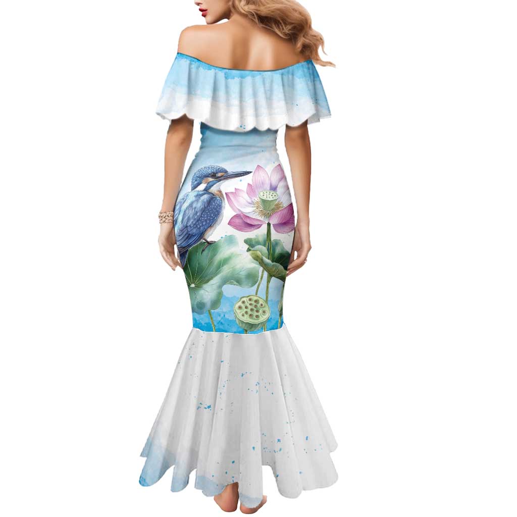 Australia Azure Kingfisher Mermaid Dress Ceyx Azureus Sacred Lotus Watercolor - Aussie Hoodie