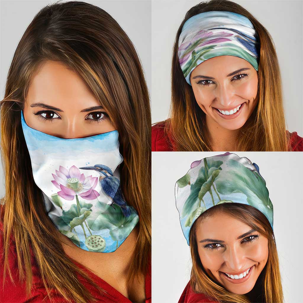 Australia Azure Kingfisher Neck Gaiter Ceyx Azureus Sacred Lotus Watercolor - Aussie Hoodie