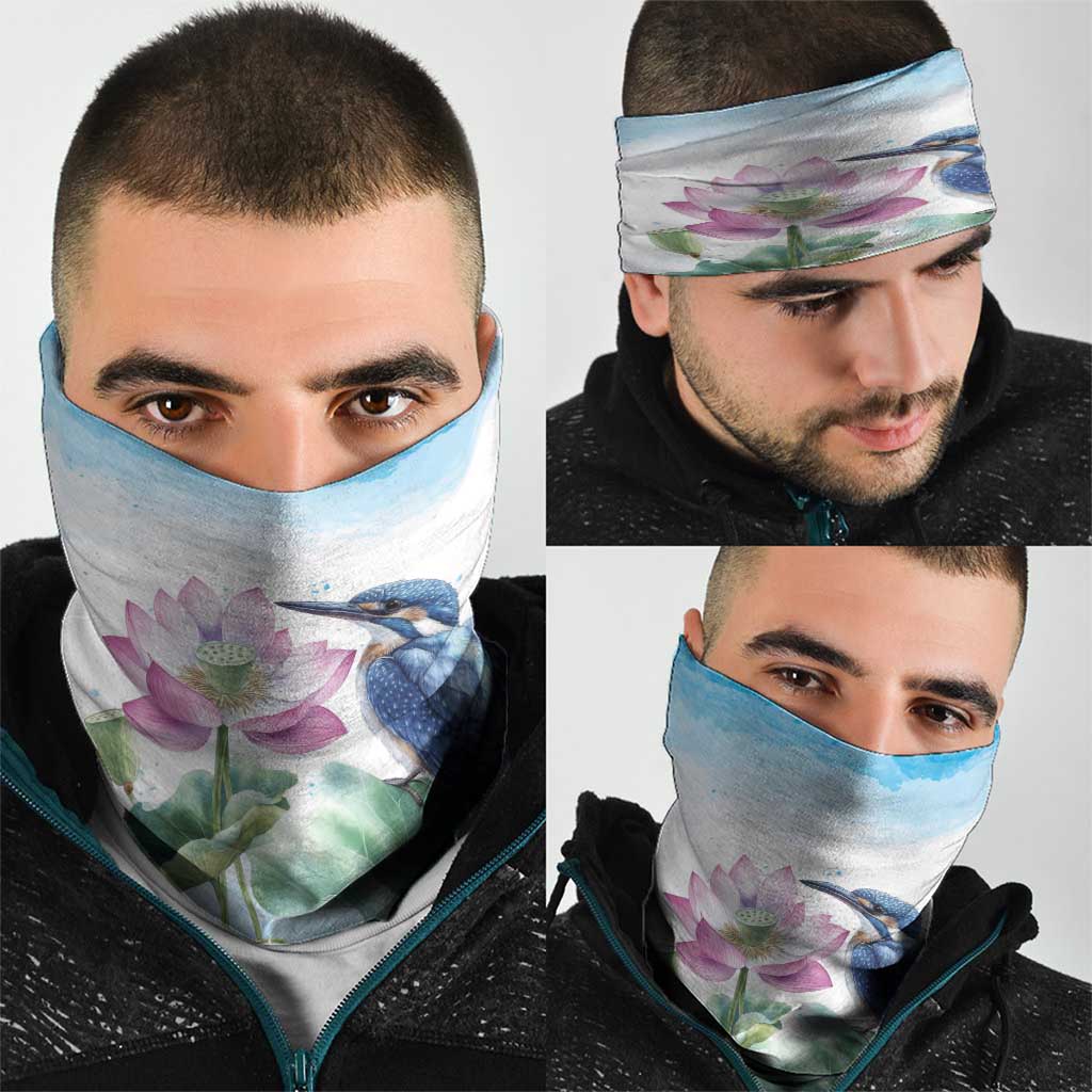 Australia Azure Kingfisher Neck Gaiter Ceyx Azureus Sacred Lotus Watercolor - Aussie Hoodie